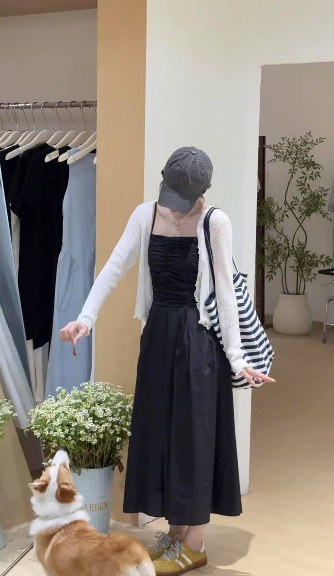 First Love Soft Pleated Cami Dress with Waist and A-Line Long Skirt Plus Simple Sun Protection Knit Cardigan Set - Image 4