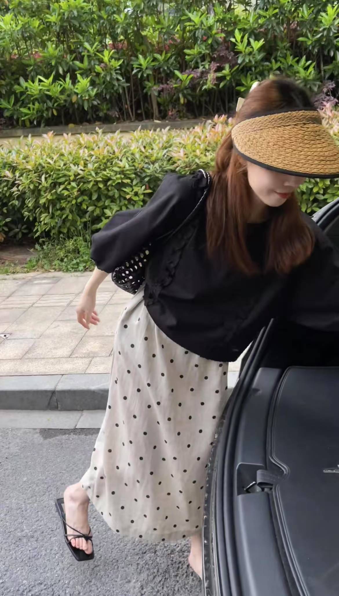 2025 New Black Lace Sun Protection Shirt and High Waist Polka Dot Skirt Two Piece Set for Women - Image 2