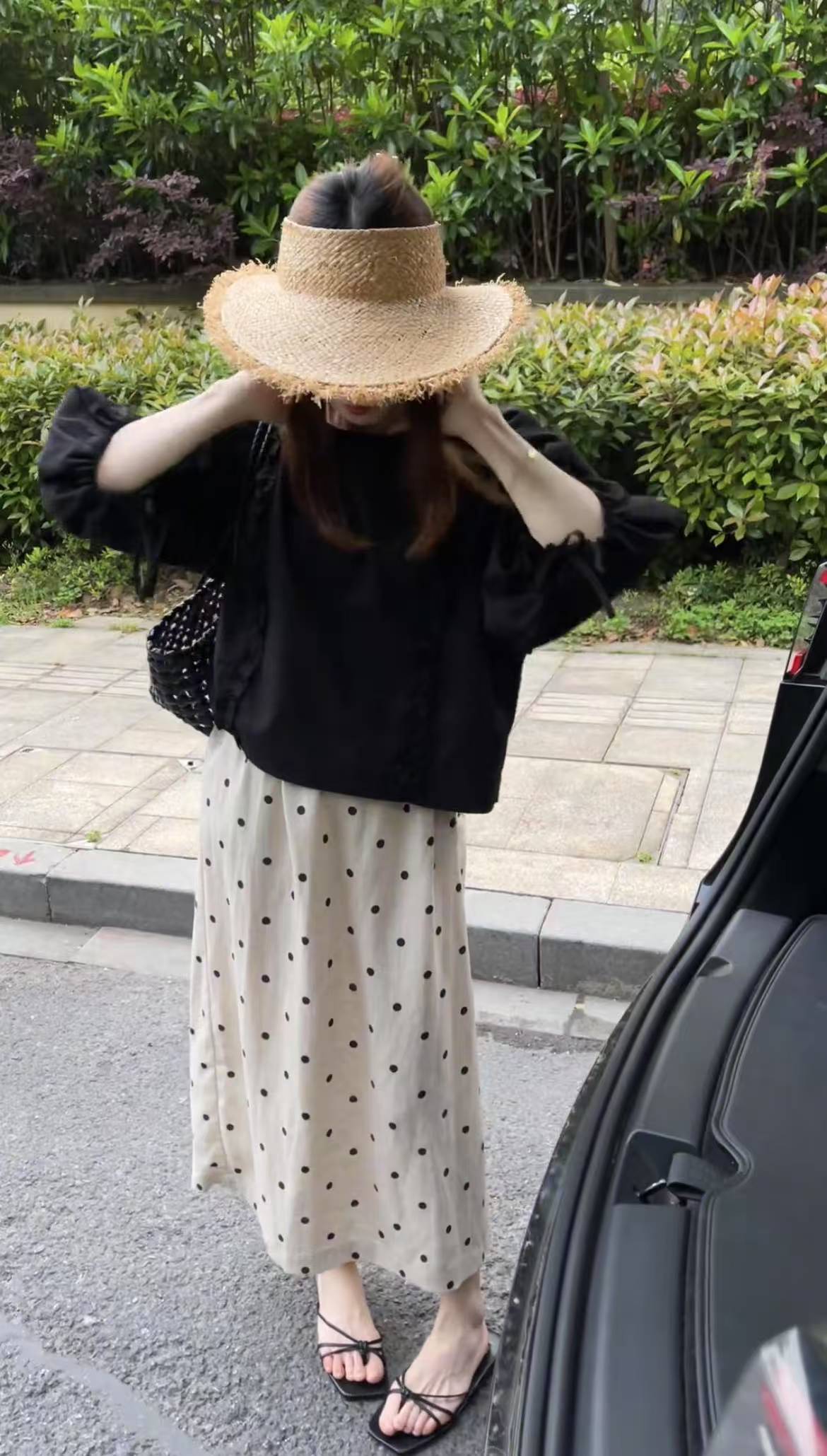 2025 New Black Lace Sun Protection Shirt and High Waist Polka Dot Skirt Two Piece Set for Women - Image 3