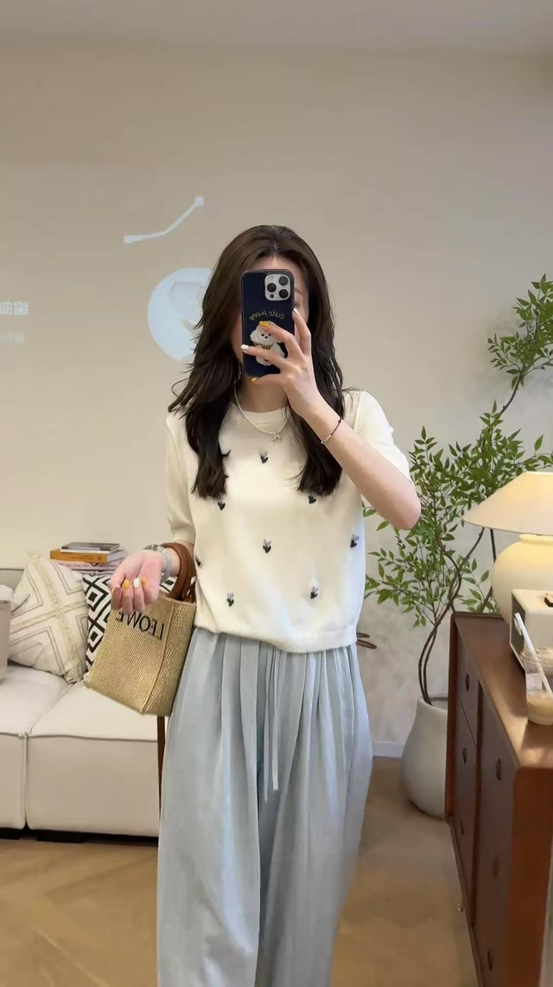 Tulip Korean Sweet Soft Short Sleeve Knit T-Shirt and Drawstring Casual Pants Set - Image 3